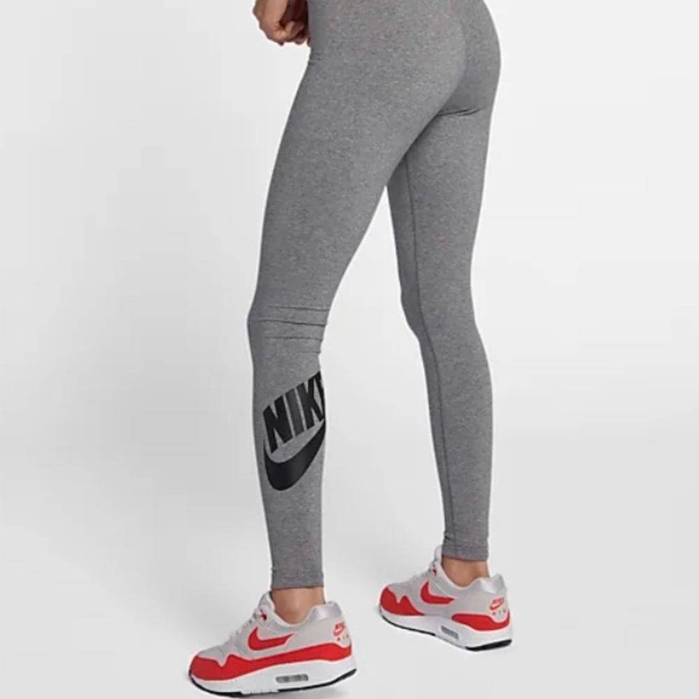 Nike Leg A See Logo Ankle Leggings Grey Stretch AT5446-091 Womens Medium